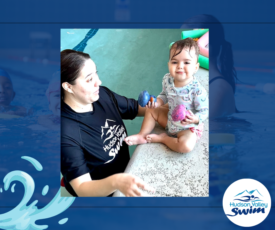 hudson valley swim instructor with an infant next to a swimming pool